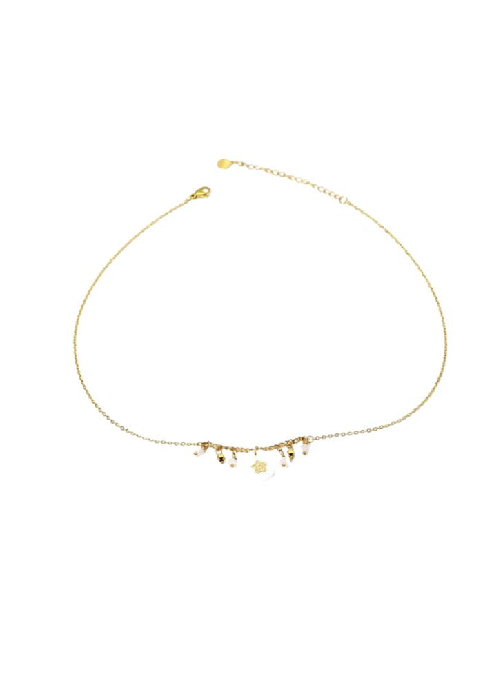 Colgante dorado círculos blancas