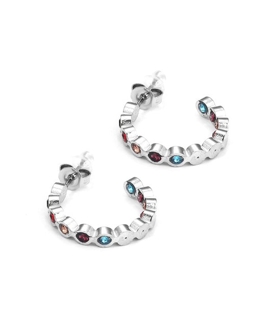 Pendientes de aro plateados con circonitas de colores