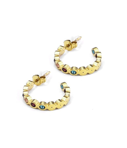 Pendientes de aro dorados con circonitas de colores