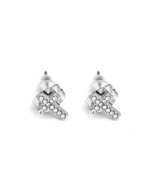 Pendientes de cruz plateada con circonitas