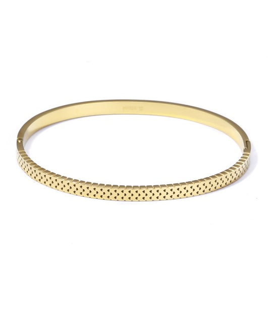 Pulsera rígida dorada tipo manguito con borde dentado